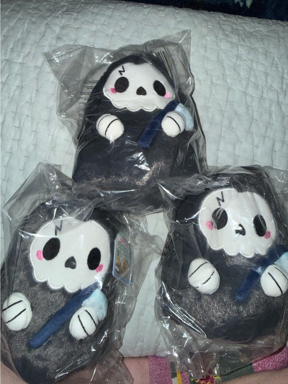 Squishables Cute Plush Grim Reaper Toy - Black & White with Blue Scythe